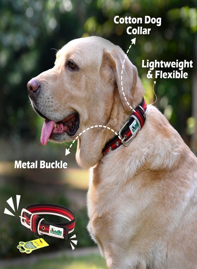 ADIL'S Adil’S Multi Colour Cotton Dog Collars for Small, Medium and Large Dogs, Adjustable Collar with Metal Buckle & D-Ring, Red Black & White, Size: M - Image 2