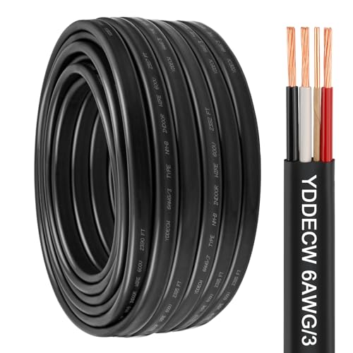 YDDECW 6/3 NM-B Wire with Ground - 60FT 6 Gauge Non-Metallic Sheathed Cable Pure Copper 6 AWG 3 Conductor Residential Indoor Wire for Outlets, Switches and Other Loads etc. - Image 1