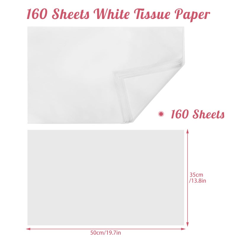 woric 160 Sheets White Tissue Paper Bulk 14 X 20 Inches Wrapping Tissue Paper for Gift Bags Mother's Day Art Crafts Weddings Baby Shower Birthday Decor and Easter Basket Stuffers - Image 2