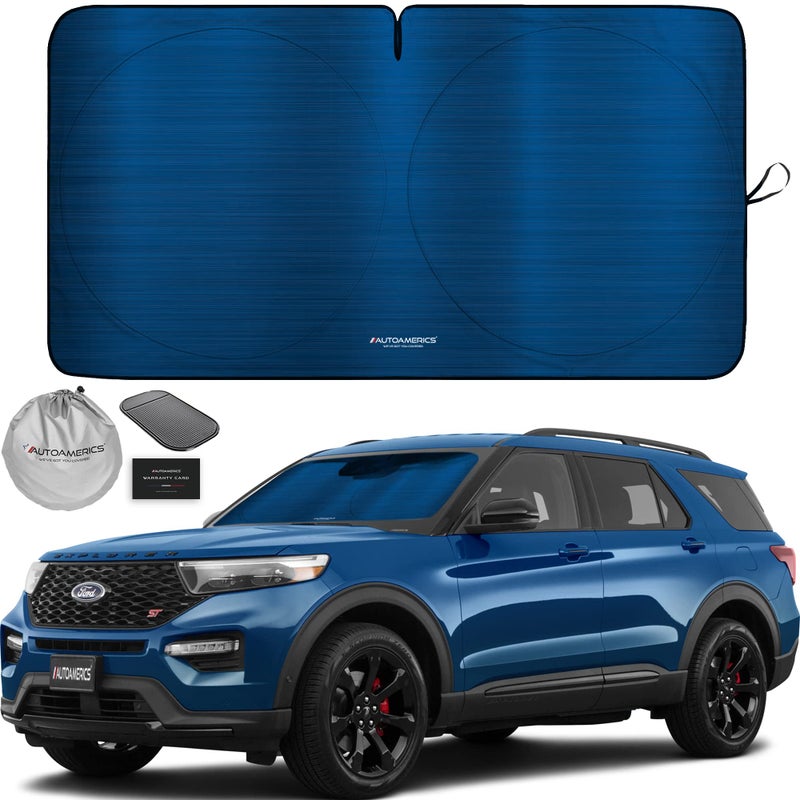 Autoamerics 1-Piece Windshield Sun Shade - Metallic Blue Foldable Car Front Window Sunshade for Most Cars SUV Truck Heat Blocker Visor Protector Blocks Max UV Rays and Keeps Your Vehicle Cool - Medium - Image 1