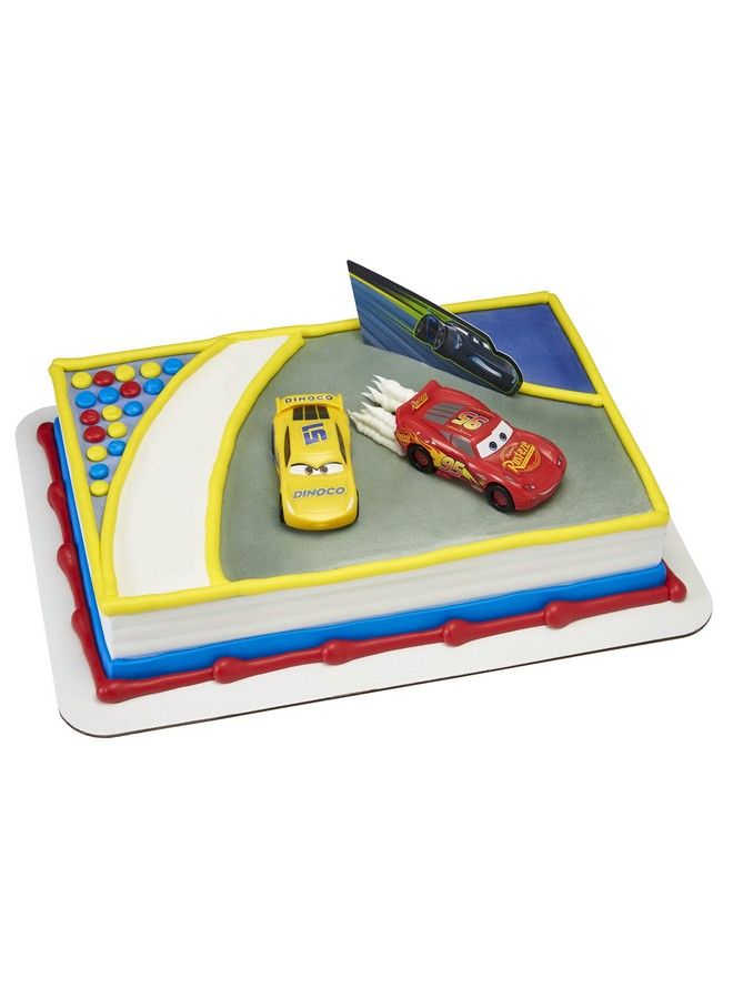 DecoPac Disney And Pixar Cars 3 Ahead Of The Curve Cake Topper Featuring Lightning Mcqueen Cruz Ramirez And Jackson Storm 1 Set - Image 1