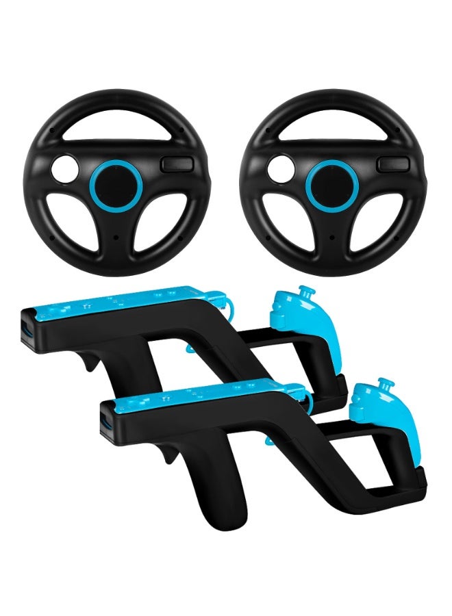 KISSUN Wii Zapper Gun and Steering Wheel Compatible with Nintendo Wii & Wii U Remote Game (2-Pack, Black) - Image 1