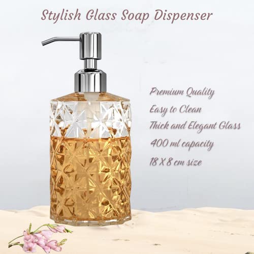 Luximal 2-Pack(1 Pc Crystal + 1 Pc Stripe) Glass Soap Dispenser Set (400ml Each) | Refillable Handwash & Sanitizer Bottle with ABS Pump for Bathroom, Kitchen, Sink & Wash Basin - Image 3