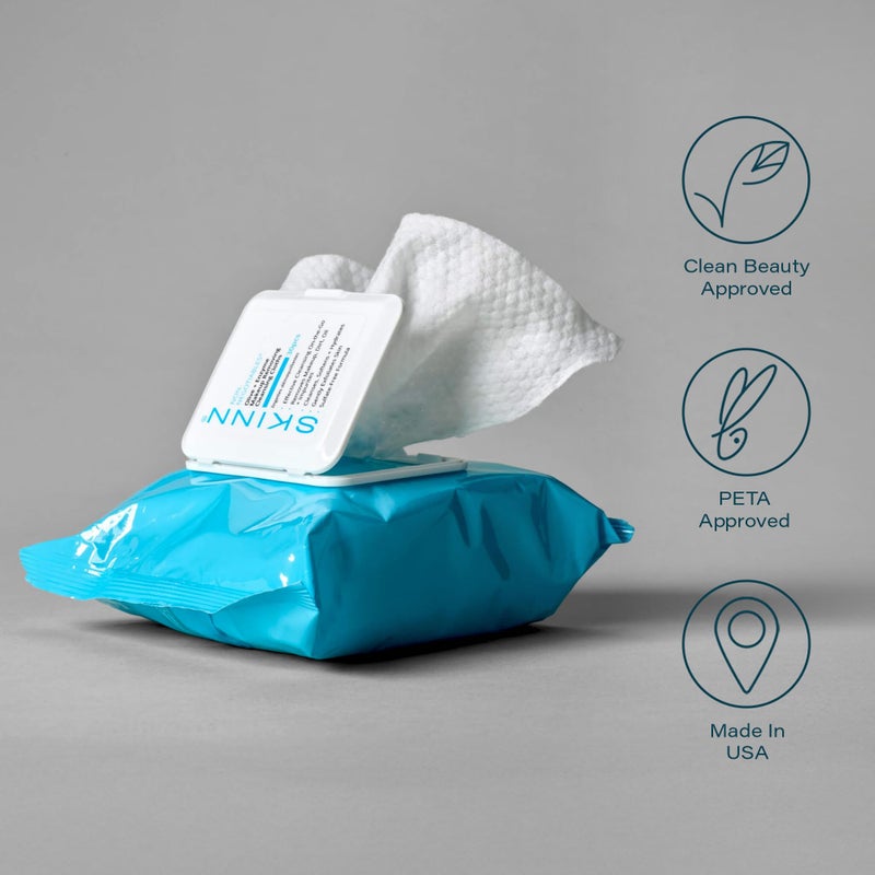 SKINN Facial Cleansing Makeup Remover Wipes - Hydrating Makeup Removing Cloths for Waterproof Mascara, Makeup, Oil, & Dirt - Disposable Face Towelettes that Gently Exfoliates, Cleanses, & Softens Skin - Image 5