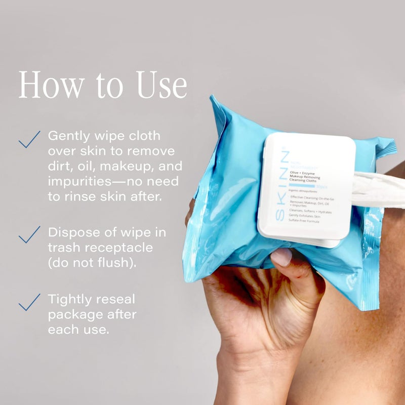 SKINN Facial Cleansing Makeup Remover Wipes - Hydrating Makeup Removing Cloths for Waterproof Mascara, Makeup, Oil, & Dirt - Disposable Face Towelettes that Gently Exfoliates, Cleanses, & Softens Skin - Image 4