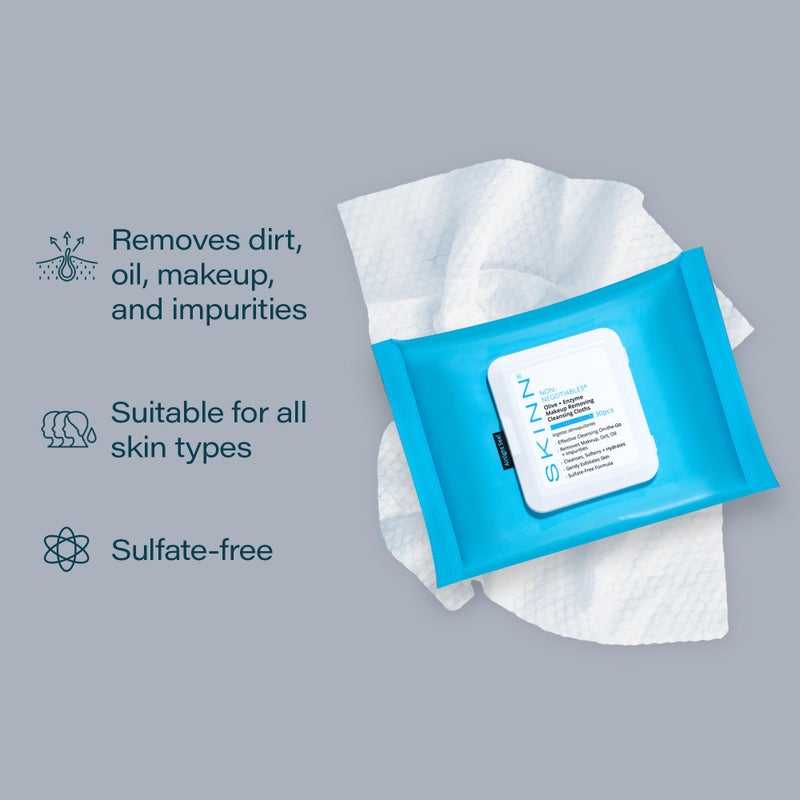 SKINN Facial Cleansing Makeup Remover Wipes - Hydrating Makeup Removing Cloths for Waterproof Mascara, Makeup, Oil, & Dirt - Disposable Face Towelettes that Gently Exfoliates, Cleanses, & Softens Skin - Image 2