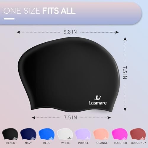 Lasmare Long Hair Swim Cap for Women 2 Pack, Silicone Swimming Caps for Unisex Adult Women Men with Ear Plugs & Nose Clip Set, Waterproof Adult Swim Hats Bathing Caps to Keep Hair Dry(Black+Blue) - Image 4