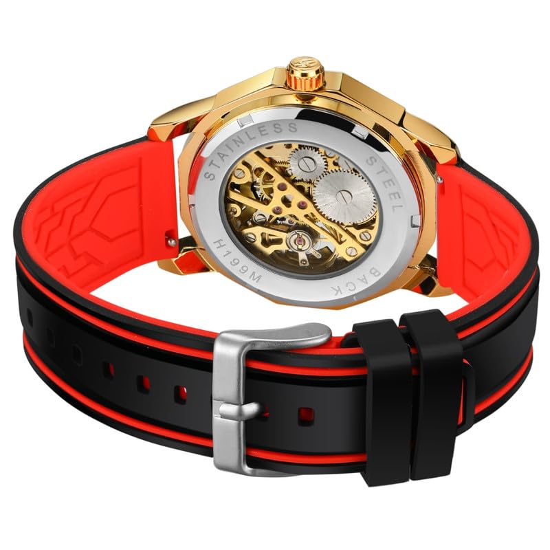 FORSINING Silicone Automatic Mechanical Skeleton Silicon Band Men's Analog, Multicolour, Red Watch - Fsg8284 - Image 3
