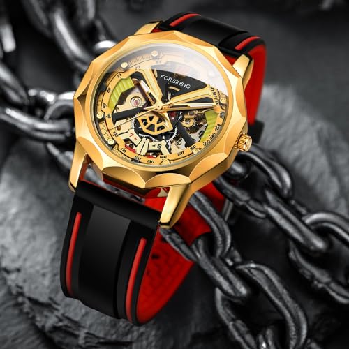 FORSINING Silicone Automatic Mechanical Skeleton Silicon Band Men's Analog, Multicolour, Red Watch - Fsg8284 - Image 4