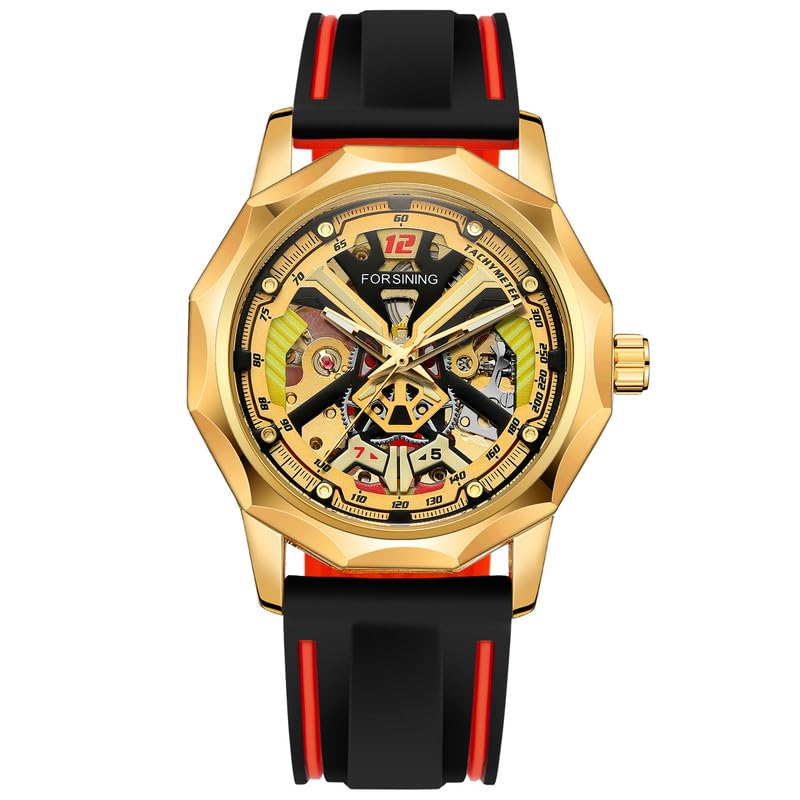 FORSINING Silicone Automatic Mechanical Skeleton Silicon Band Men's Analog, Multicolour, Red Watch - Fsg8284 - Image 1