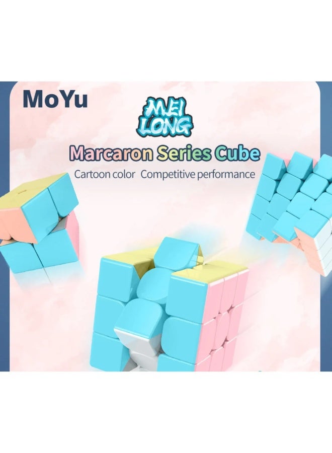 MoYu MeiLong Macaron Series Cube Combo Pack 2x2, 3x3, 4x4 Stickerless Speedcube - Image 1