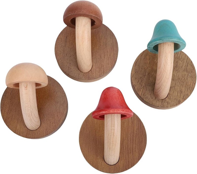 خطافات معطف خشب صلب على شكل فطر، عبوة من 4 خطافات لاصقة للحائط لغرفة النوم والحمام وديكور المنزل - Image 4