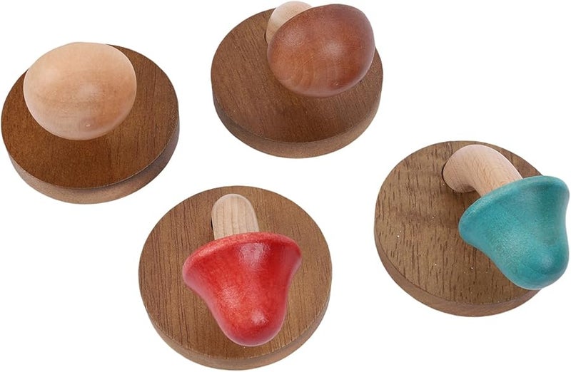 خطافات معطف خشب صلب على شكل فطر، عبوة من 4 خطافات لاصقة للحائط لغرفة النوم والحمام وديكور المنزل - Image 3