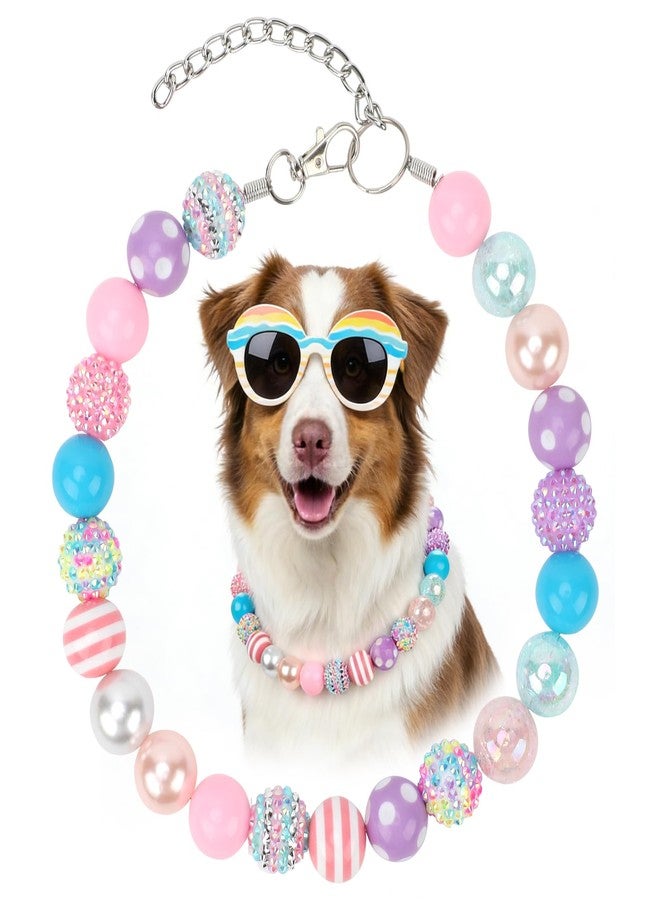 BWOGUE Adjustable Bubblegum Dog Collar Necklace - Sparkly Candy Color Beaded Pet Collar Jewelry for Medium Large Dogs, Party Accessory for Dogs Birthday & Valentine’s Day Gifts(2XL,19.0"-22.0") - Image 1