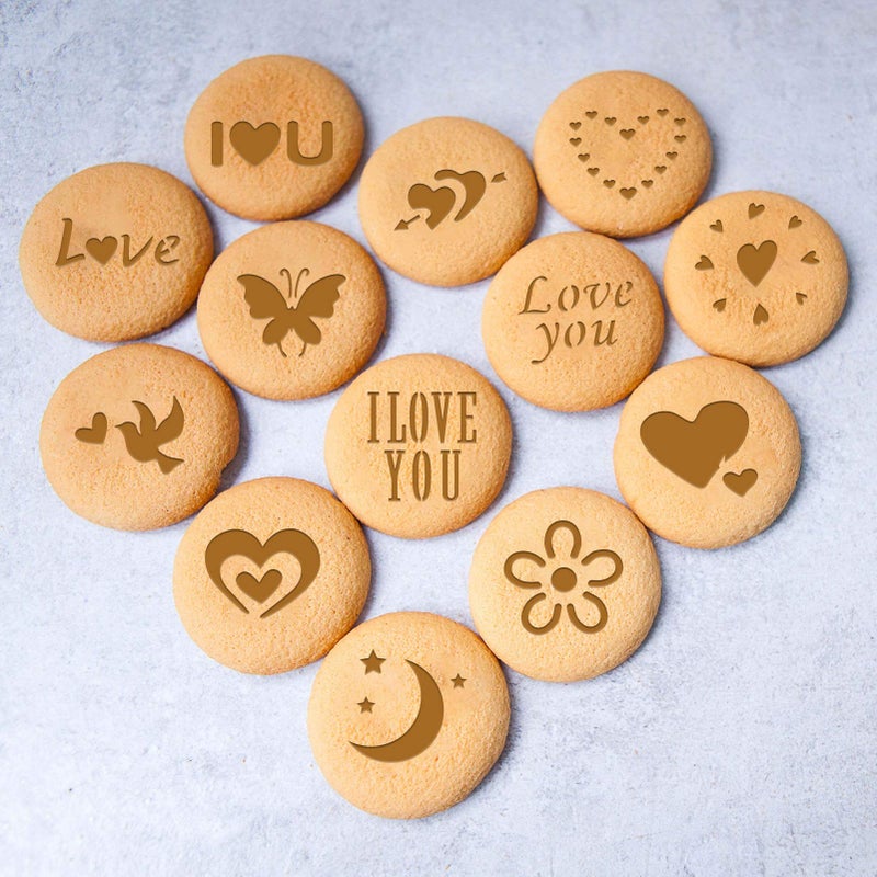 Konsait 20Pack Valentine's Day Cake Stencil Templates Decoration, Reusable Valentine Day Cake Cookies Baking Painting Mold Tools, for Decorating Dessert Coffee Oatmeal Cappuccino Mousse Hot Chocolate - Image 3