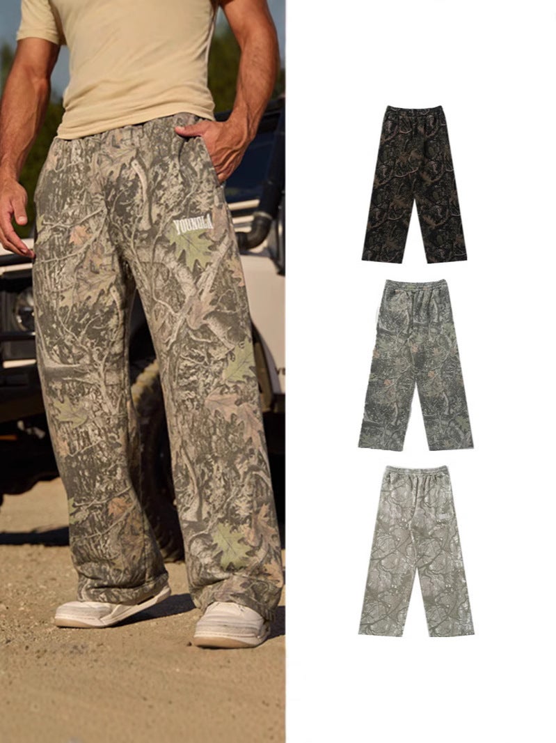 American Trendy Sports Pants Wide Leg Straight Simple Casual Pants Fitness Loose Printed Camouflage Running Pants For Men - Image 2