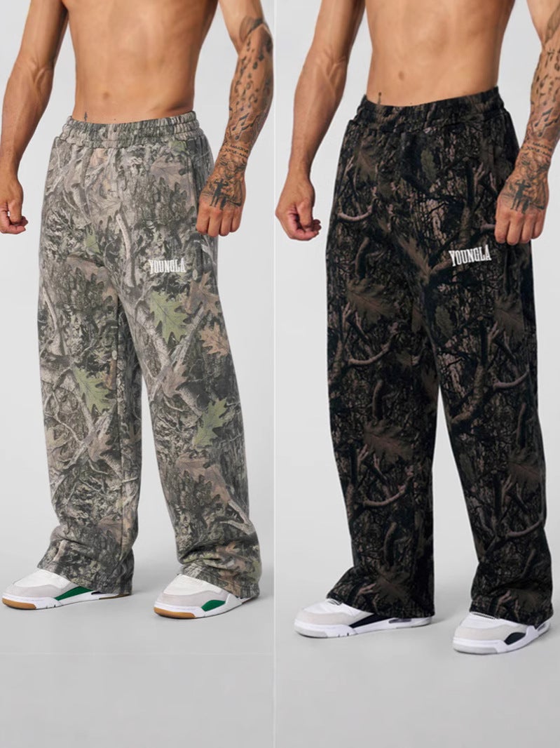 American Trendy Sports Pants Wide Leg Straight Simple Casual Pants Fitness Loose Printed Camouflage Running Pants For Men - Image 3