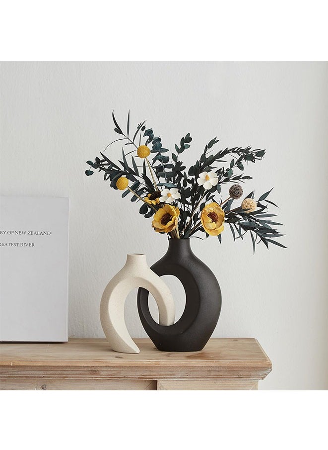 Muyixin Black and White Ceramic Vase Set Modern Minimalist Design Ceramic Circle Hollow Flower Vase for Wedding Dinner Table Party Living Room Office Bedroom  - Image 1
