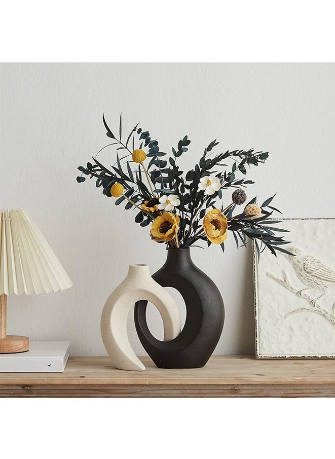Muyixin Black and White Ceramic Vase Set Modern Minimalist Design Ceramic Circle Hollow Flower Vase for Wedding Dinner Table Party Living Room Office Bedroom  - Image 4
