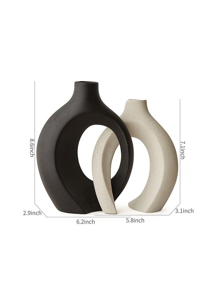 Muyixin Black and White Ceramic Vase Set Modern Minimalist Design Ceramic Circle Hollow Flower Vase for Wedding Dinner Table Party Living Room Office Bedroom  - Image 2