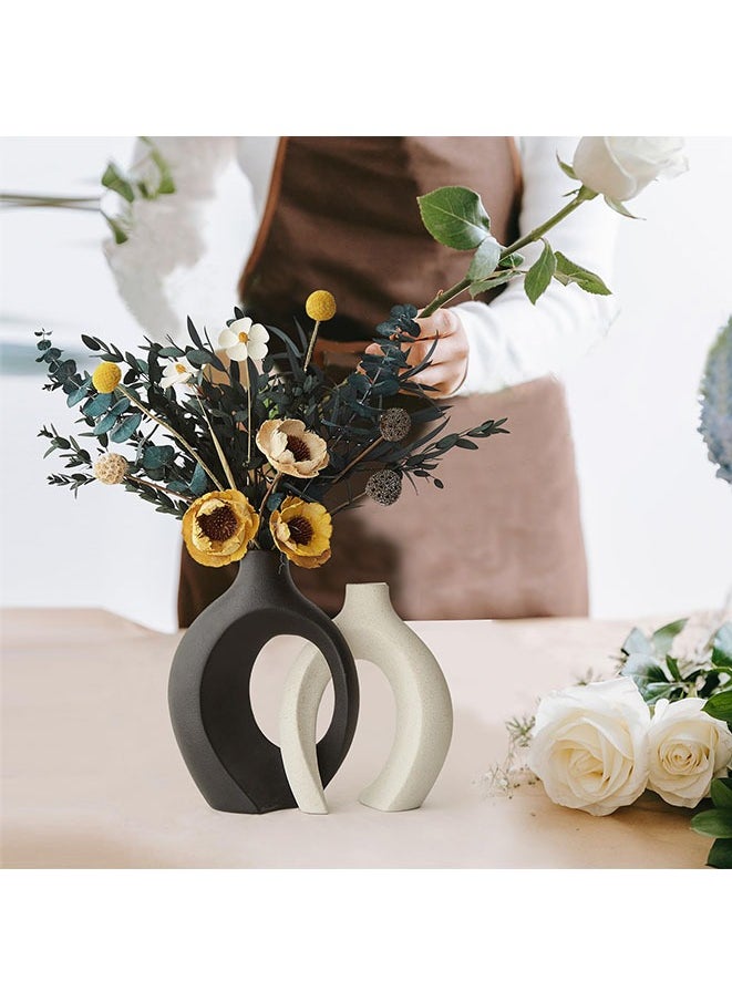 Muyixin Black and White Ceramic Vase Set Modern Minimalist Design Ceramic Circle Hollow Flower Vase for Wedding Dinner Table Party Living Room Office Bedroom  - Image 3