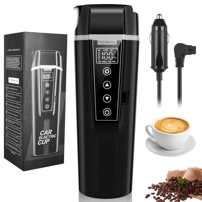 Genround Car Electric Kettle,Electric Heated Travel Mug,400ml Portable Water Boiler Heated Mug,40-100â„ƒ Temperature Adjustable,Car Coffee Warmer Car Heating Cup - Image 1