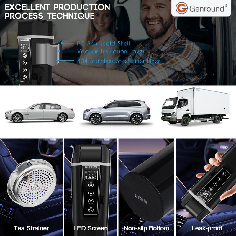 Genround Car Electric Kettle,Electric Heated Travel Mug,400ml Portable Water Boiler Heated Mug,40-100â„ƒ Temperature Adjustable,Car Coffee Warmer Car Heating Cup - Image 4