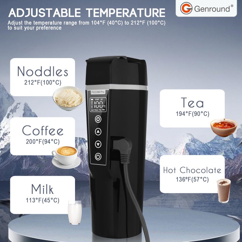Genround Car Electric Kettle,Electric Heated Travel Mug,400ml Portable Water Boiler Heated Mug,40-100â„ƒ Temperature Adjustable,Car Coffee Warmer Car Heating Cup - Image 2