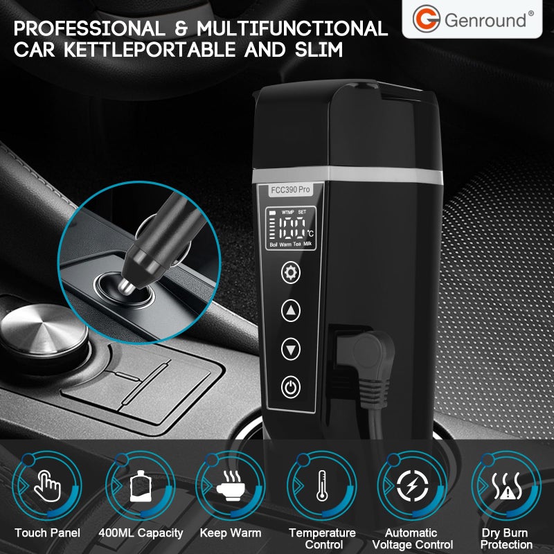 Genround Car Electric Kettle,Electric Heated Travel Mug,400ml Portable Water Boiler Heated Mug,40-100â„ƒ Temperature Adjustable,Car Coffee Warmer Car Heating Cup - Image 3