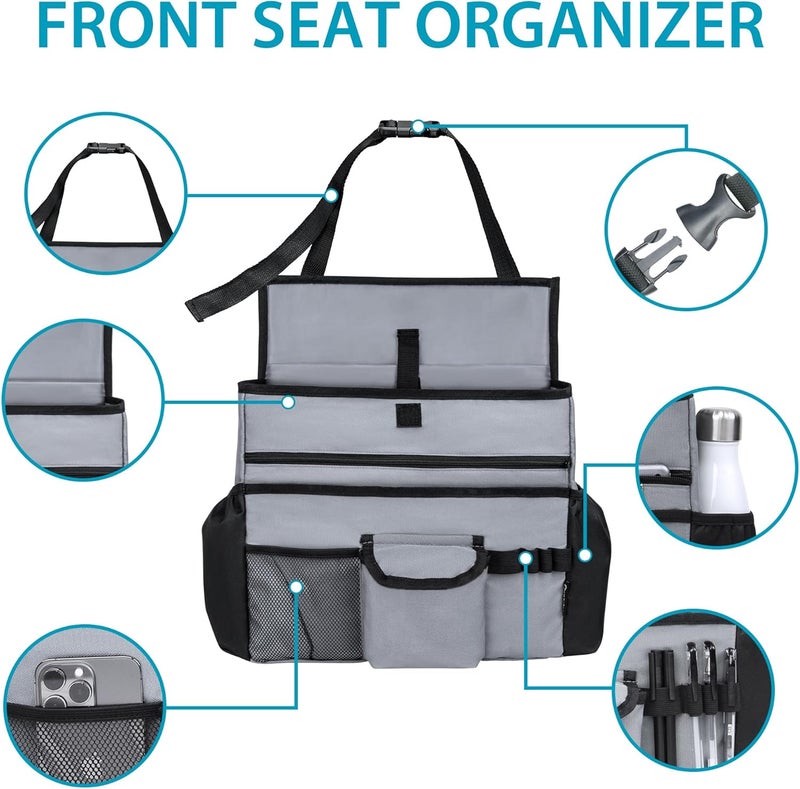 Elantrip Car Front Seat Organizer, Back Seat Storage with Adjustable Straps Truck Seat Organizers for Delivery Drive, Office File, Passenger Seat Gray - Image 4