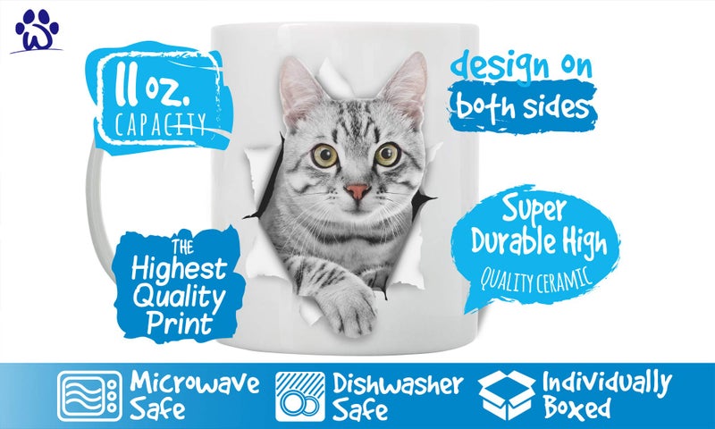 Winston Bear Winston & Bear Cute Grey Kitty Cat Mug - Funny Gray Tabby Ceramic Coffee Mug Gift for Dog Lovers Mom and Dad - Perfect Birthday or Christmas, Father's or Mother's Day Gift (11oz) - Image 3