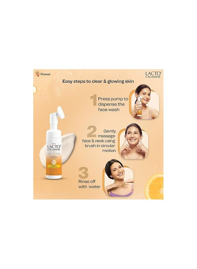 Lacto Calamine Vitamin C Foaming Face wash Brightens skin control blackheads whiteheads With Built in foaming Brush Sulphate free face wash - Image 4