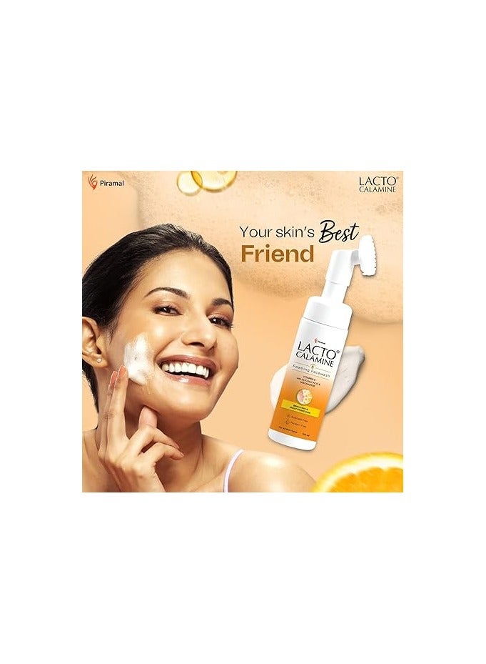 Lacto Calamine Vitamin C Foaming Face wash Brightens skin control blackheads whiteheads With Built in foaming Brush Sulphate free face wash - Image 2
