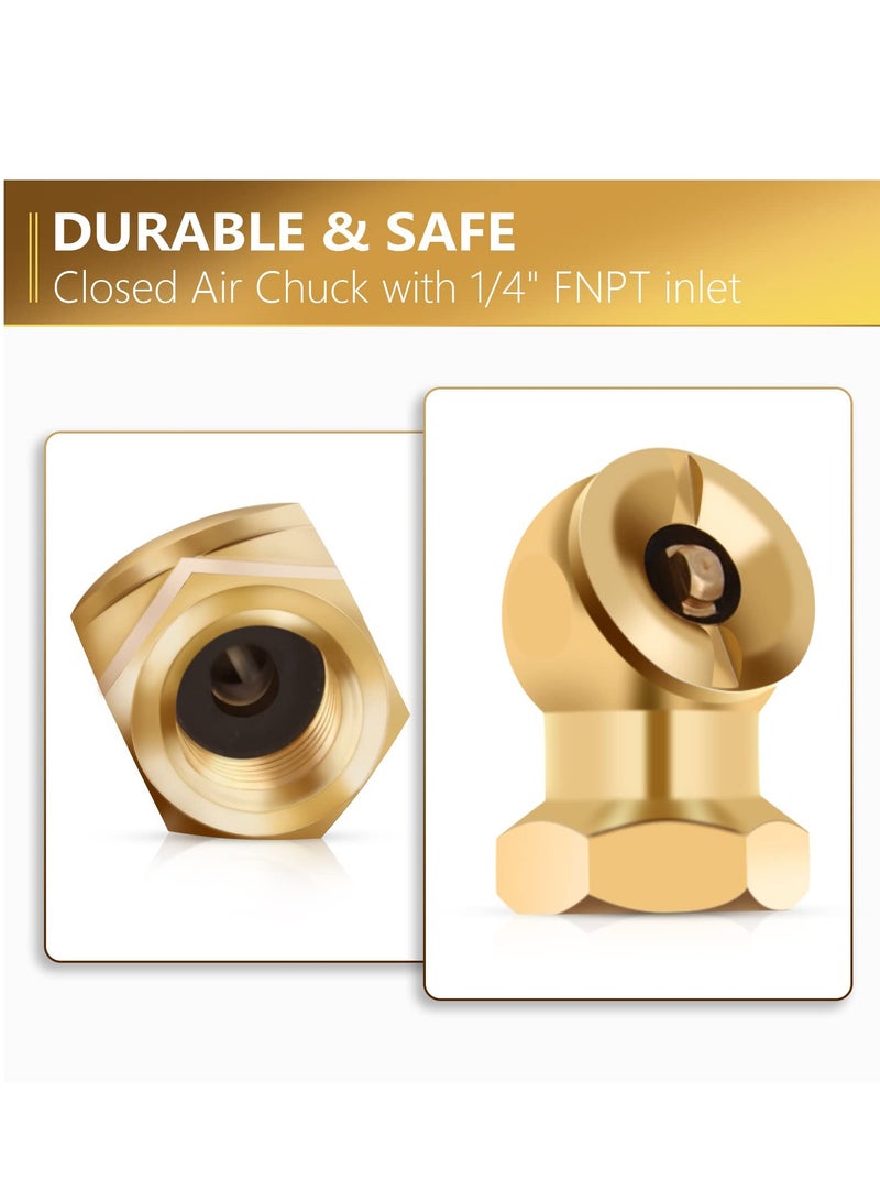 Excefore 2 Pack Ball Foot Air Chuck with Clip, 1/4'' FNPT Closed Flow Air Chuck Made of Brass for Inflator Gauge Compressor Accessories, with Tape for Inflator Gauge Compressor Accessories  - Image 2