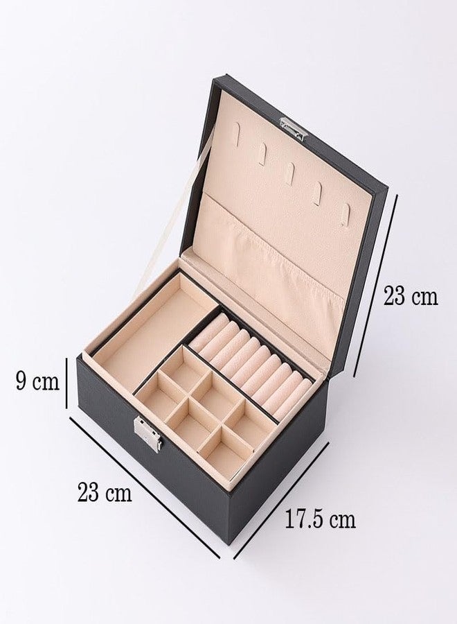 Kriva PU Leather Jewelry Organizer Box For Women | 2 Layer Display Storage Cases and Removable Tray with Lock and Key | Jewelry Storage Box for Necklace, Earrings, Rings, Bracelets, Gift - Image 2