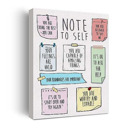 Hijie Mental Health Poster Canvas Wall Art for Therapy Office Decor - Positive Affirmations Note to Self Canvas Print Wall Art Painting Ready to Hang Gifts - Easel & Hanging Hook 12x15 Inch - Image 1
