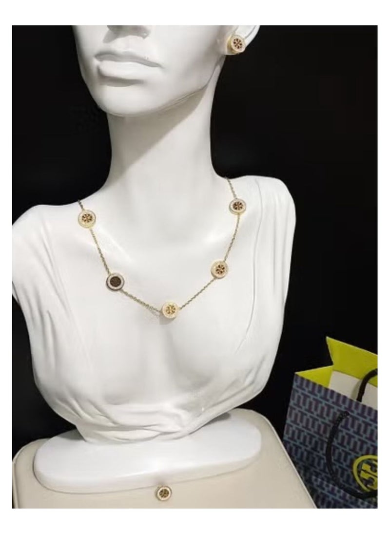 TR Gold necklace and earring set with accessories and warranty card 