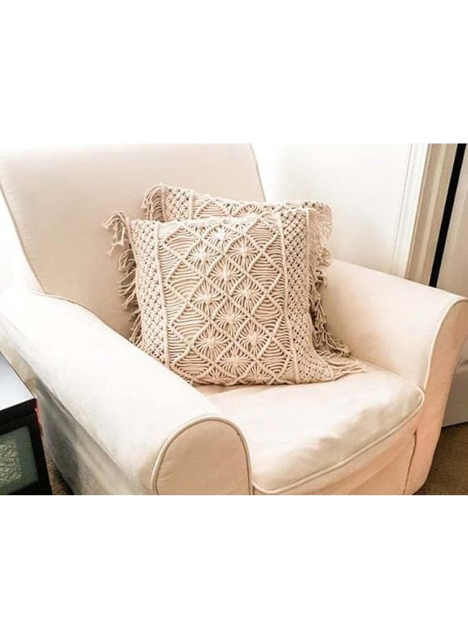 انتيكيانو كوشن مكرمية – ديكور يدوي من القطن – المقاس ‎18×18‎ بوصة - Image 2