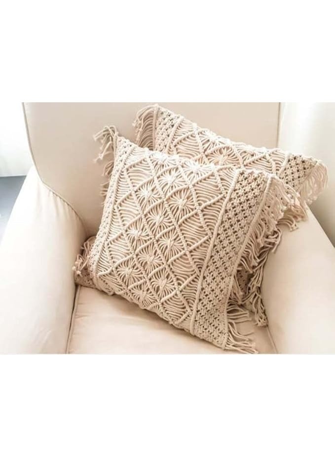 انتيكيانو كوشن مكرمية – ديكور يدوي من القطن – المقاس ‎18×18‎ بوصة - Image 1
