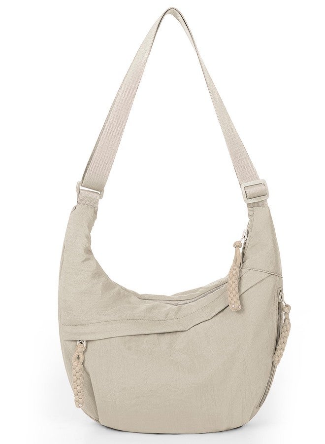 Lushandy Nylon Crescent Crossbody Luna Bag for Women - Moon Shoulder, Lightweight Sling, Casual Hobo Dumpling, A Nylon-white, 13.4x8.7x3.5 inches - Image 1