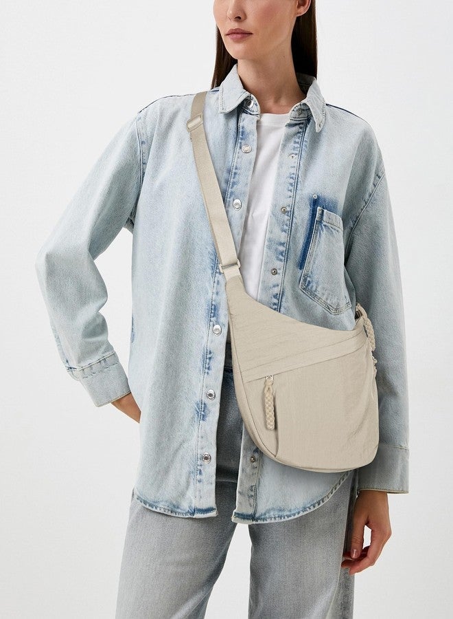 Lushandy Nylon Crescent Crossbody Luna Bag for Women - Moon Shoulder, Lightweight Sling, Casual Hobo Dumpling, A Nylon-white, 13.4x8.7x3.5 inches - Image 2