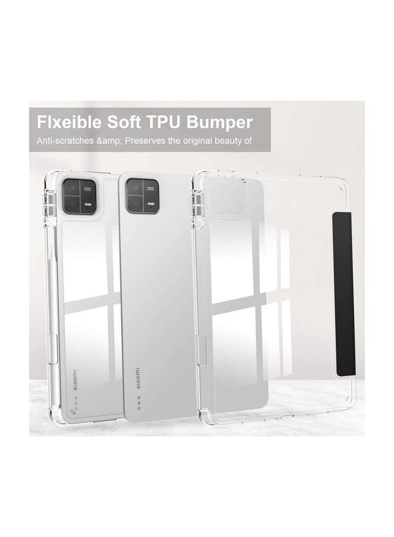 Case with Pen Holder for Xiaomi Pad 6 / Pad 6 Pro, Transparent Hard Shell Back, Trifold Smart Cover, Protective Slim Case, for Xiaomi Mi Pad 6 /Pad 6 Pro 11” 2023 Release, Black