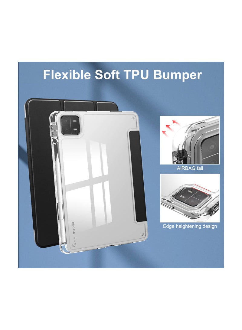 Case with Pen Holder for Xiaomi Pad 6 / Pad 6 Pro, Transparent Hard Shell Back, Trifold Smart Cover, Protective Slim Case, for Xiaomi Mi Pad 6 /Pad 6 Pro 11” 2023 Release, Black