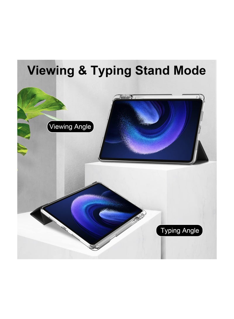Case with Pen Holder for Xiaomi Pad 6 / Pad 6 Pro, Transparent Hard Shell Back, Trifold Smart Cover, Protective Slim Case, for Xiaomi Mi Pad 6 /Pad 6 Pro 11” 2023 Release, Black