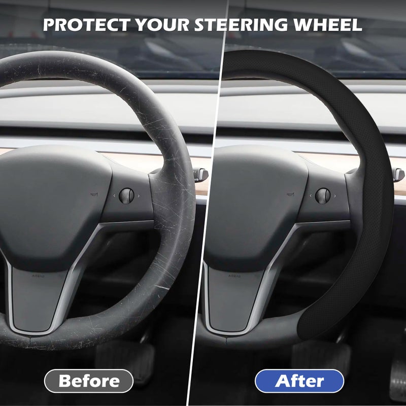 Frani Nappa Leather Steering Wheel Cover,Universal Fit 15 Inch-Premium Non-Slip Breathable Comfort Grip for Cars Trucks SUVs,Anti-Slip Durable Interior Upgrade Black - Image 2