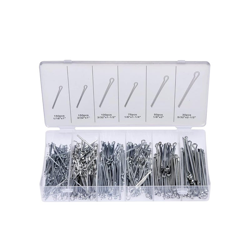 Neiko 50454A Cotter Pin Assortment | 555 Piece | Zinc Plated Premium Quality | Steel Split Pin Fastener Clips | Straight Hairpins | Holds Pins or Castle Nuts in Place - Image 1