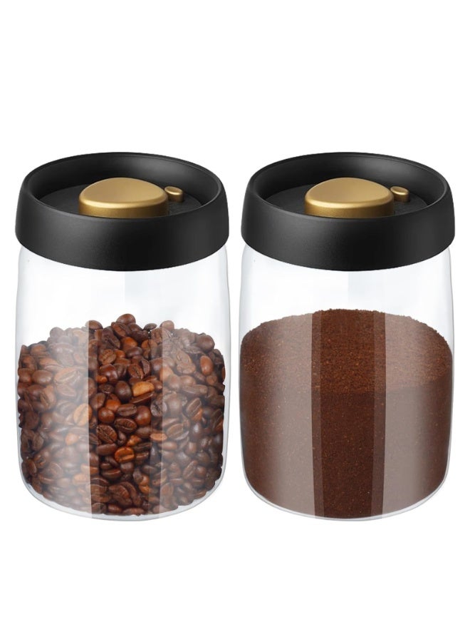 Vacuum Coffee Canister Storage Glass Jars With Airtight Lids 40oz 2pcs Food Container Sets For Kitchen Coffee Beans Tea Cookies - Image 1