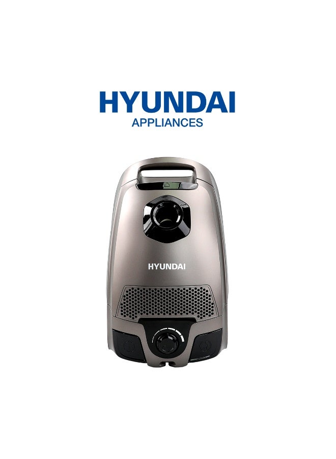 HYUNDAI Vacuum Cleaner HYU-CB-1601 - 1800W Max Power - 250W Suction Power - 3L Dust Bag - Washable HEPA Filter - 5m Power Cord - Auto Cord Rewind - Grey - Image 1