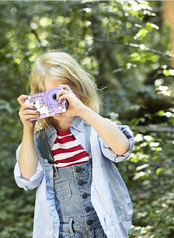 Purple Unicorn Kids Digital Camera, 48MP 1080P IPS Screen, 8x Zoom, Dual Camera, with 32GB Memory Card & Reader, USB Rechargeable 600mAh Lithium Polymer Battery, Delayed Shooting, Video, Games, for Ages 3-12, Gift Idea  - Image 4