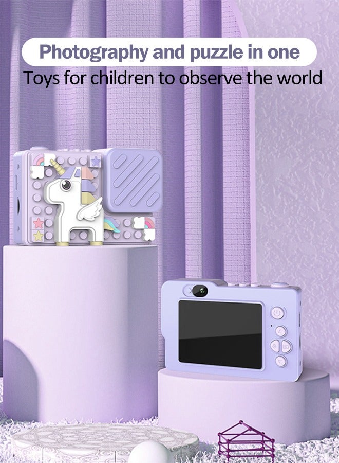 Purple Unicorn Kids Digital Camera, 48MP 1080P IPS Screen, 8x Zoom, Dual Camera, with 32GB Memory Card & Reader, USB Rechargeable 600mAh Lithium Polymer Battery, Delayed Shooting, Video, Games, for Ages 3-12, Gift Idea  - Image 5